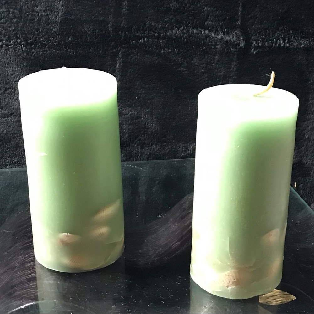 Green Decorative Pillar Candle Pair - Home Accents